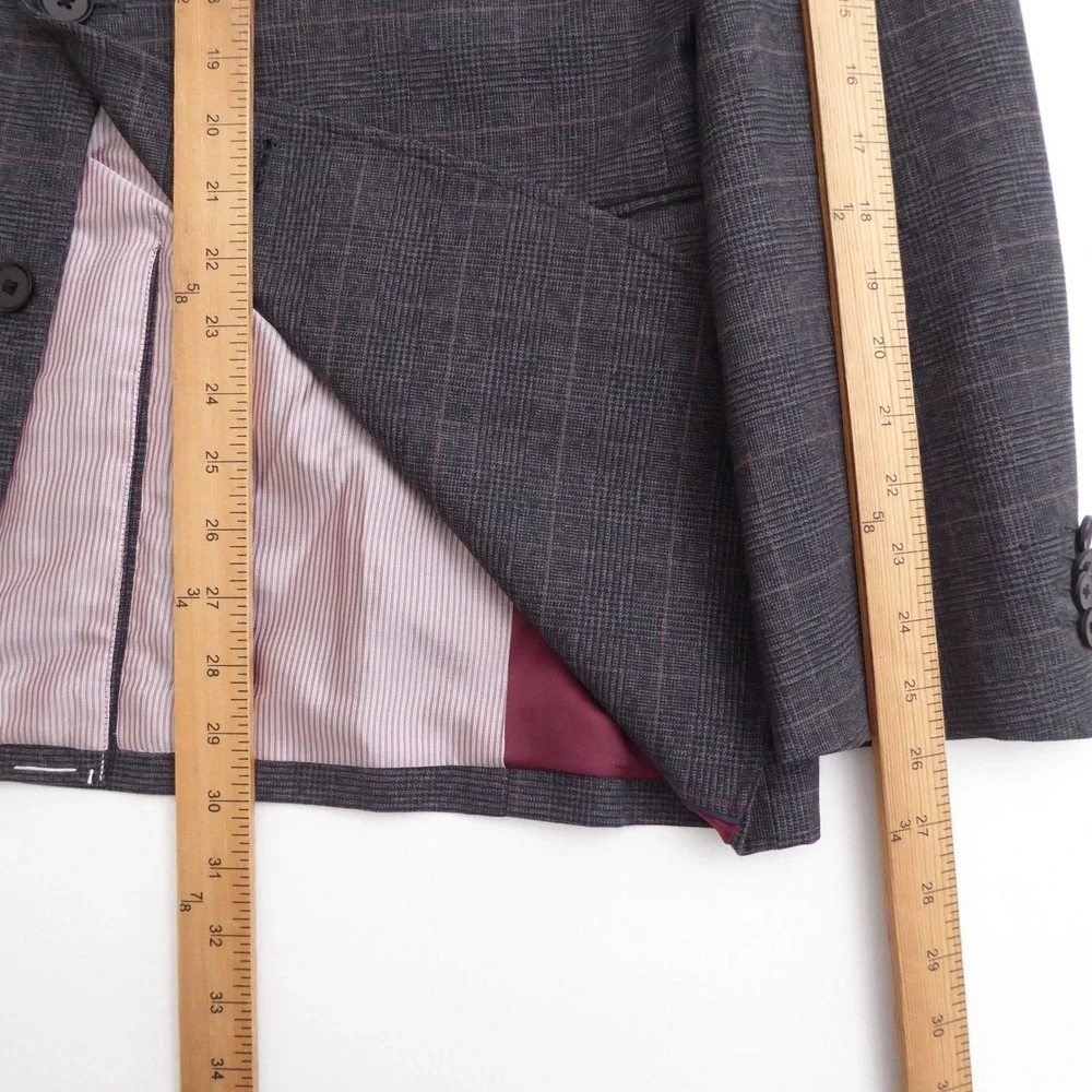 Banana Republic Mens Blazer Coat Charcoal Gray Plaid Tailored Fit 42R